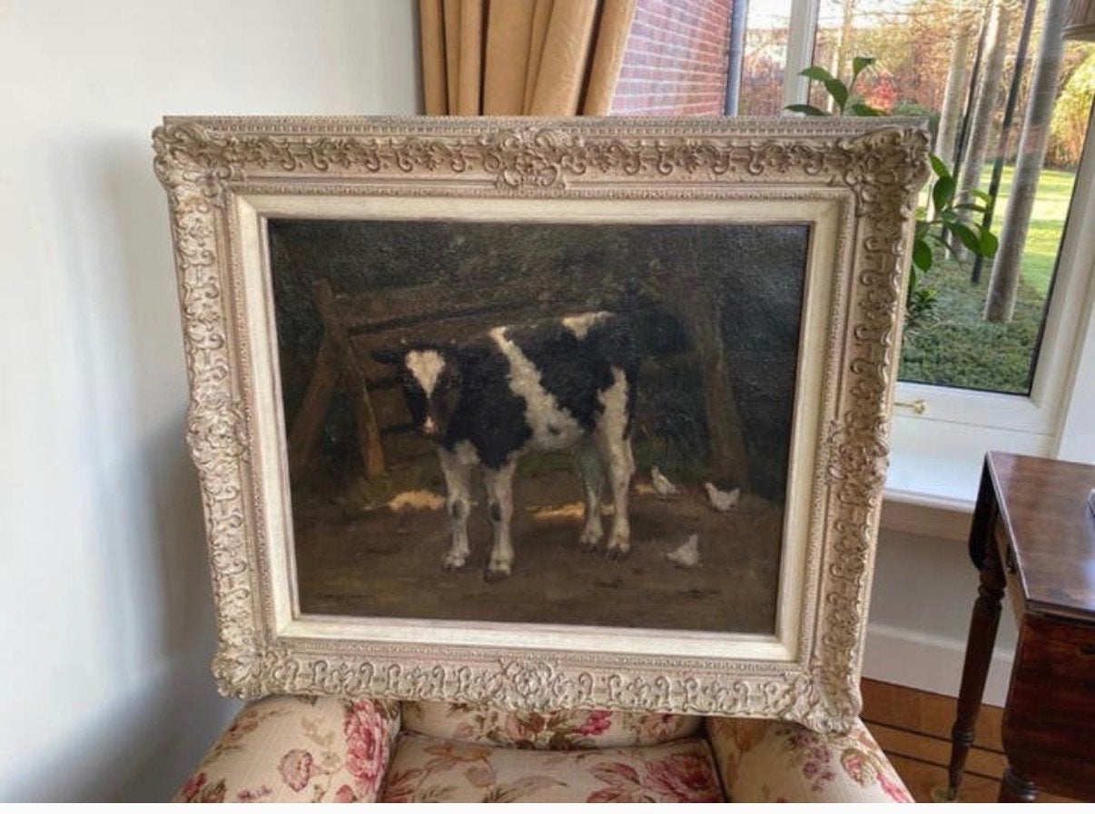 Schilderij kalf van Arie Wassenburg - Zeer goede staat, Doek, Realistisch, Dieren, Ophalen of Verzenden