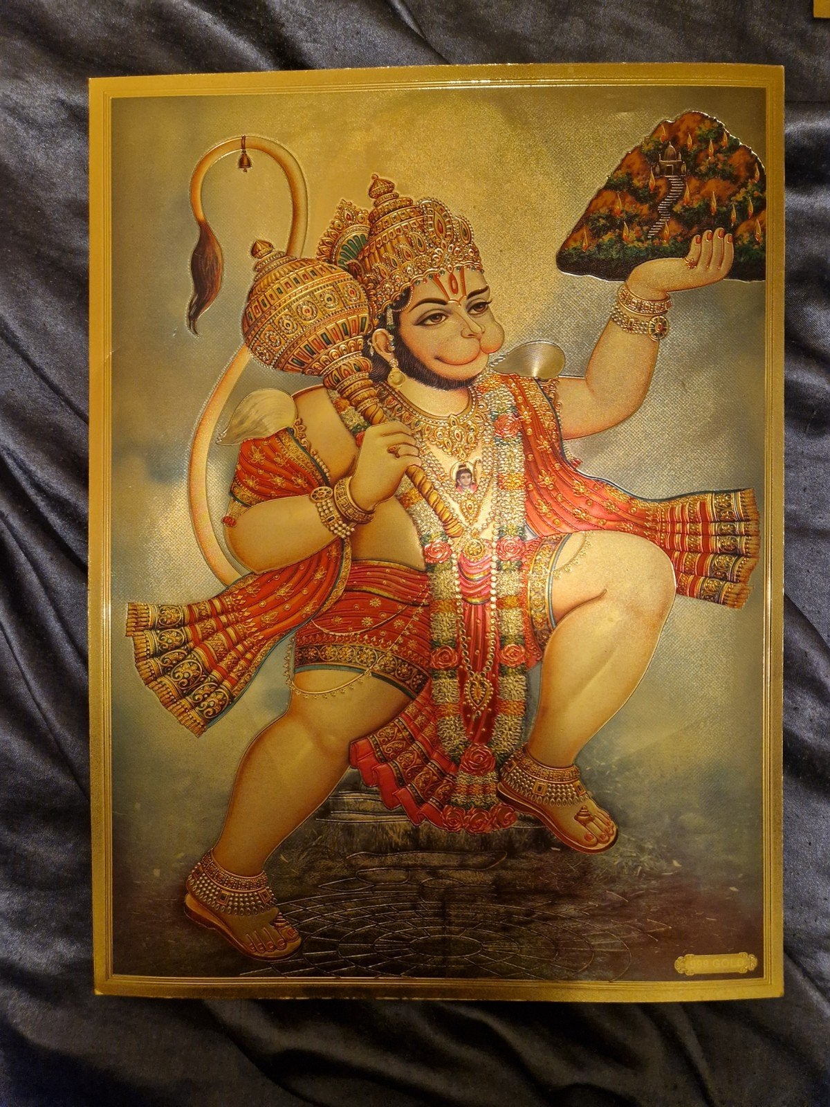 Gouden reliëf van Hanuman, Hindoeïstische godheid, Antiek en Kunst, Wanddecoratie, Goud, Ophalen of Verzenden, Metaal