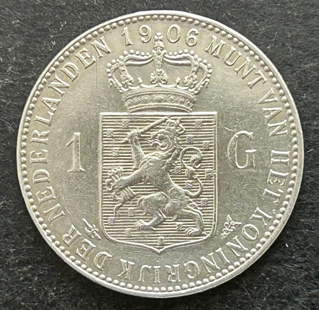 Mooie zeldzame gulden 1906, Postzegels en Munten, Munten | Nederland, 1 gulden, Zilver, Ophalen of Verzenden, Koningin Wilhelmina