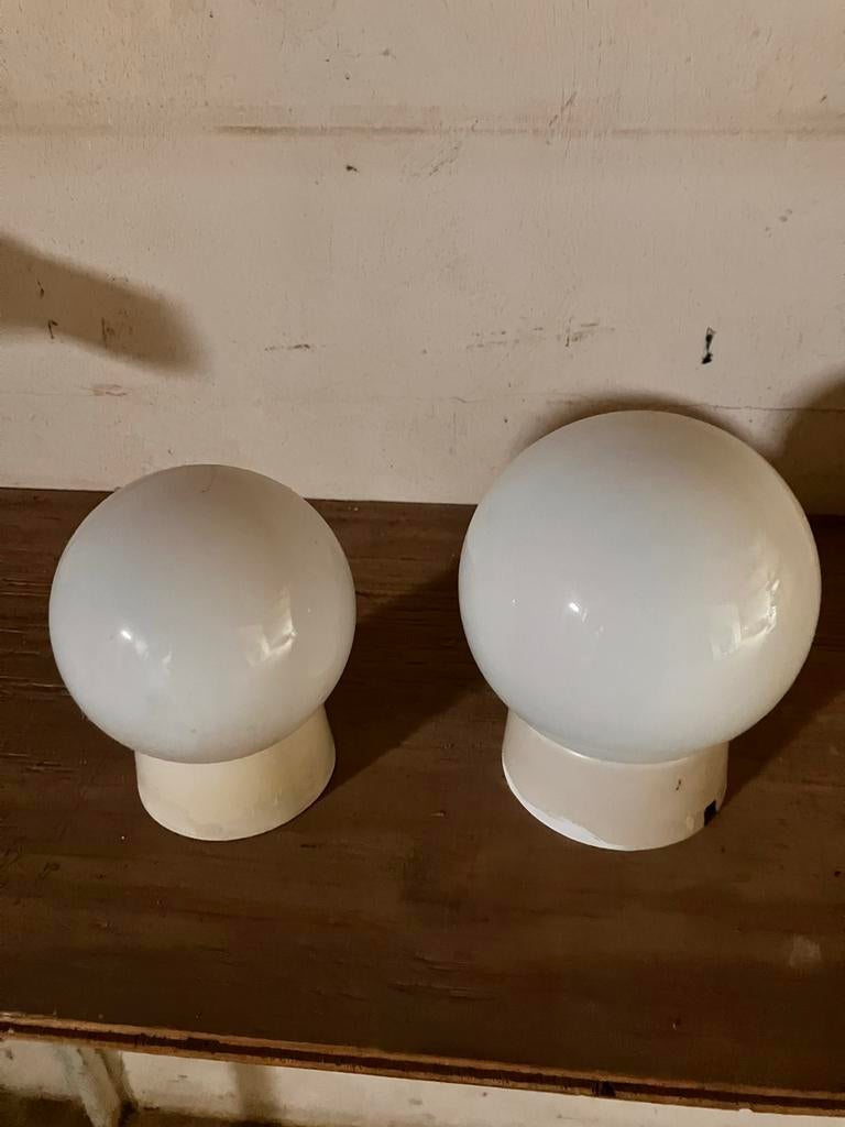 Set van 2 Vintage Melkglas Bol Lampen, Ophalen of Verzenden, Gebruikt, Glas, Retro