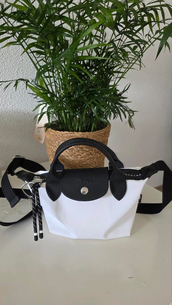 Longchamp Le Pliage Schoudertas Wit/Zwart, Ophalen of Verzenden, Zo goed als nieuw, Wit, Overige merken