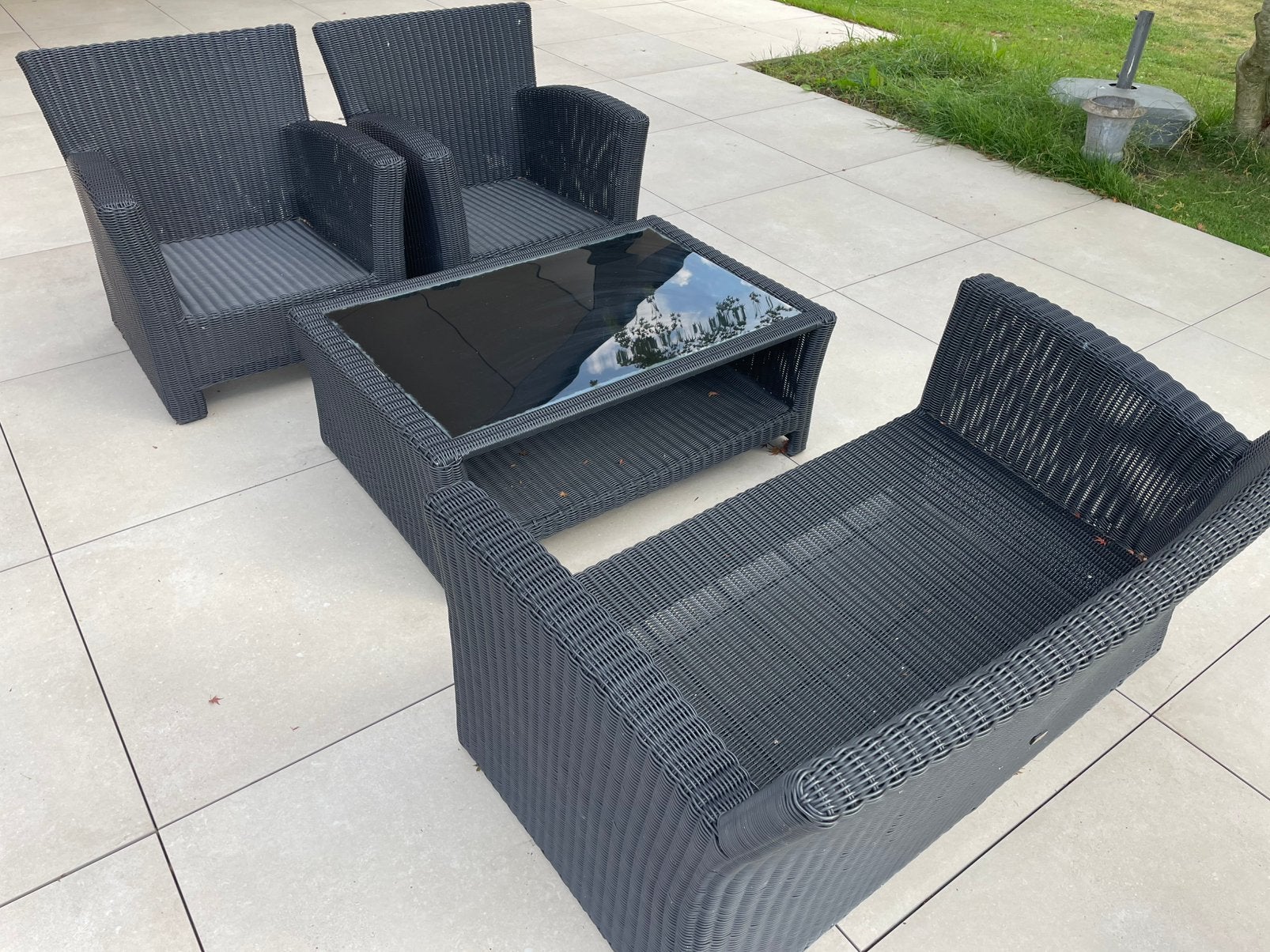 Loungeset antraciet grijs merk Bellagio tafel met glasplaat, Ophalen, 4 zitplaatsen, Gebruikt, Bank
