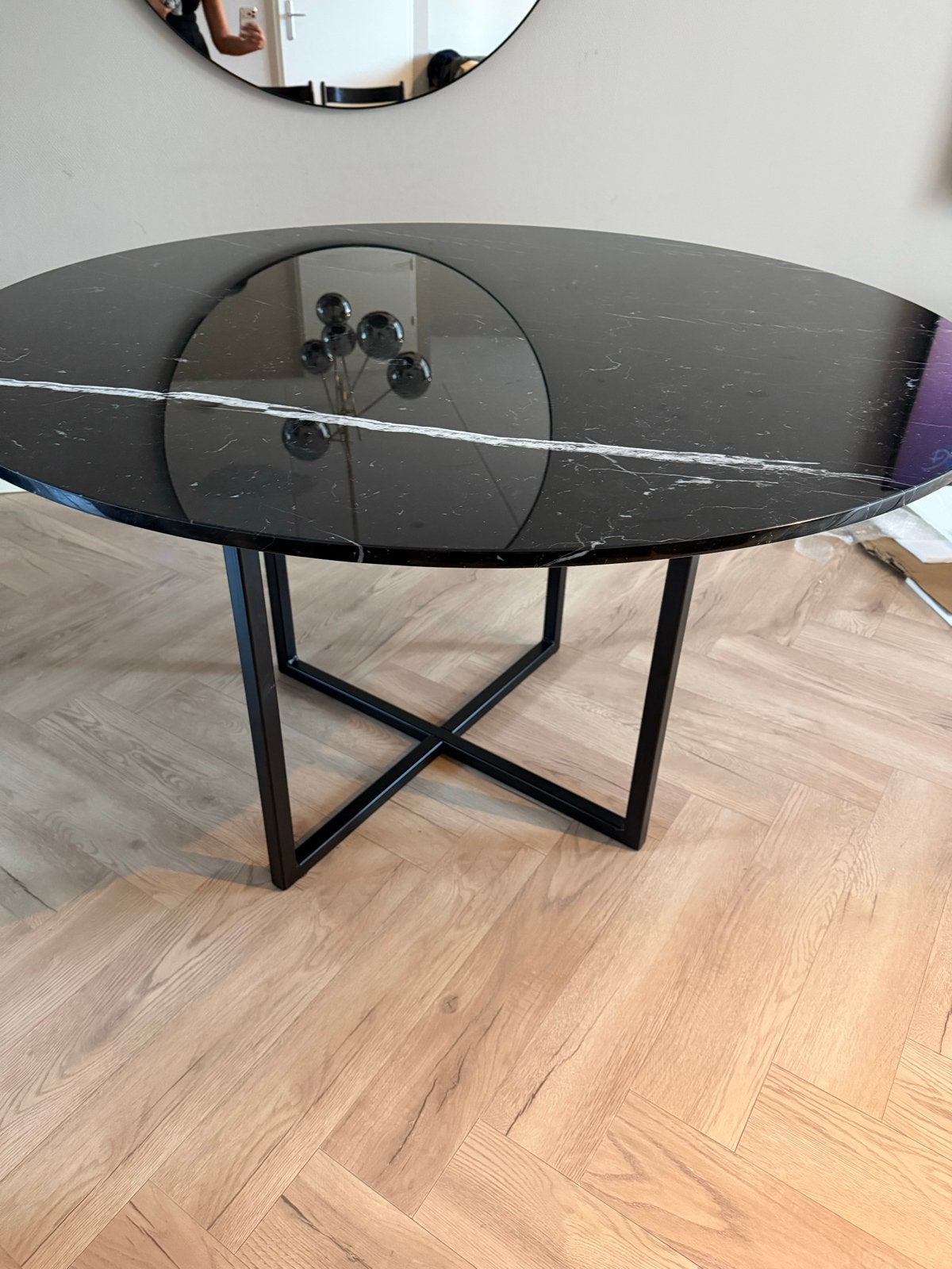 Ronde Aime té marmeren tafel (met glasplaat), Ophalen, Gebruikt, Rond, Overige materialen