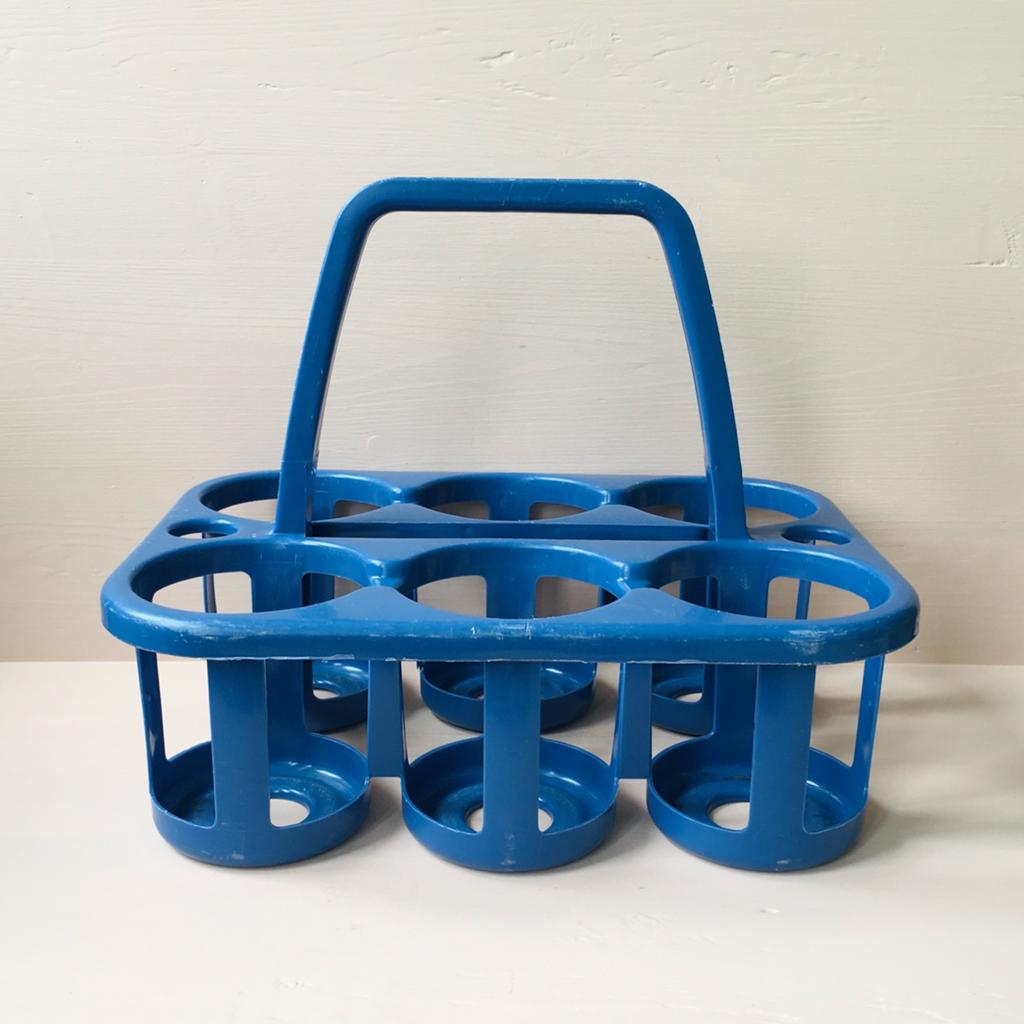 Indigo-blauwe vintage flessenmand van Curver, Kunststof, Ophalen of Verzenden, Overige merken, Overige typen