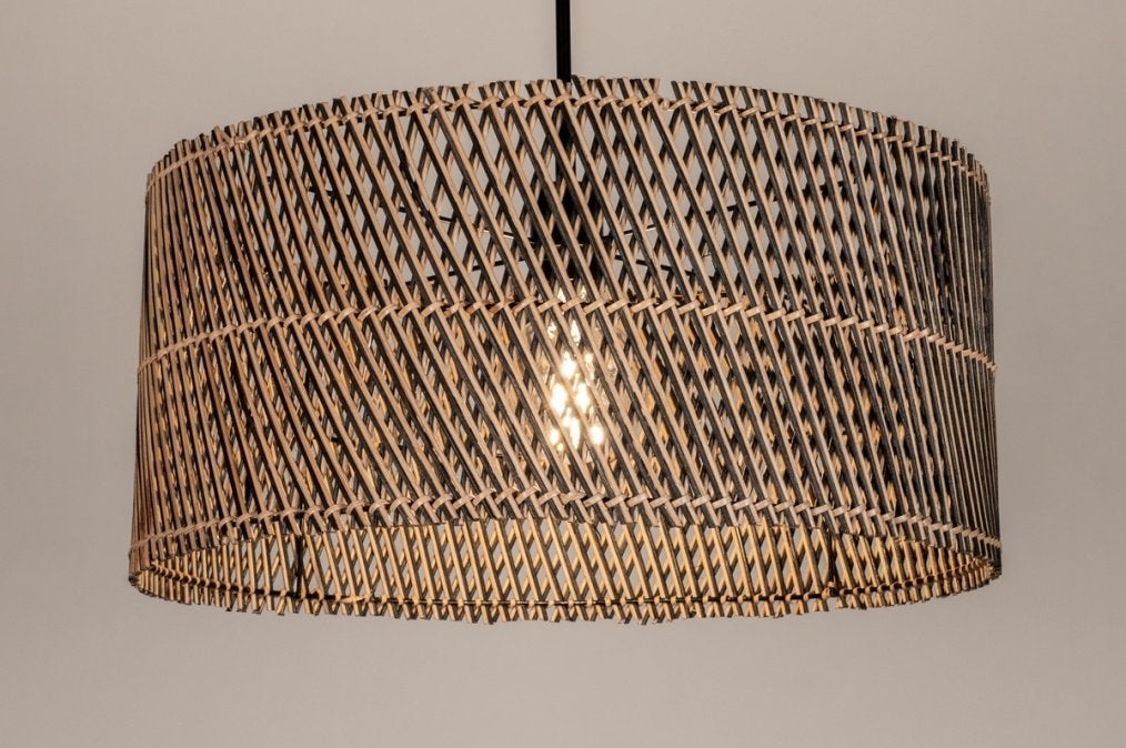 hanglamp 50cm bamboe japandi tafel eethoek hoekbank bed lamp, Ophalen of Verzenden, Nieuw, Metaal