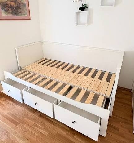IKEA Hemnes Bedbank met 3 lades (80x200/160x200), Ophalen, Wit, Tweepersoons, Zo goed als nieuw