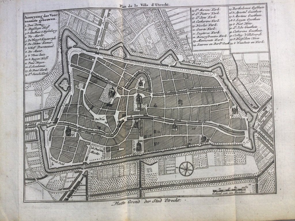 Utrecht, Antieke kopergravure, 1740, Antiek en Kunst, Cartografie, Blanco verso, 1700 - 1799, Verzenden