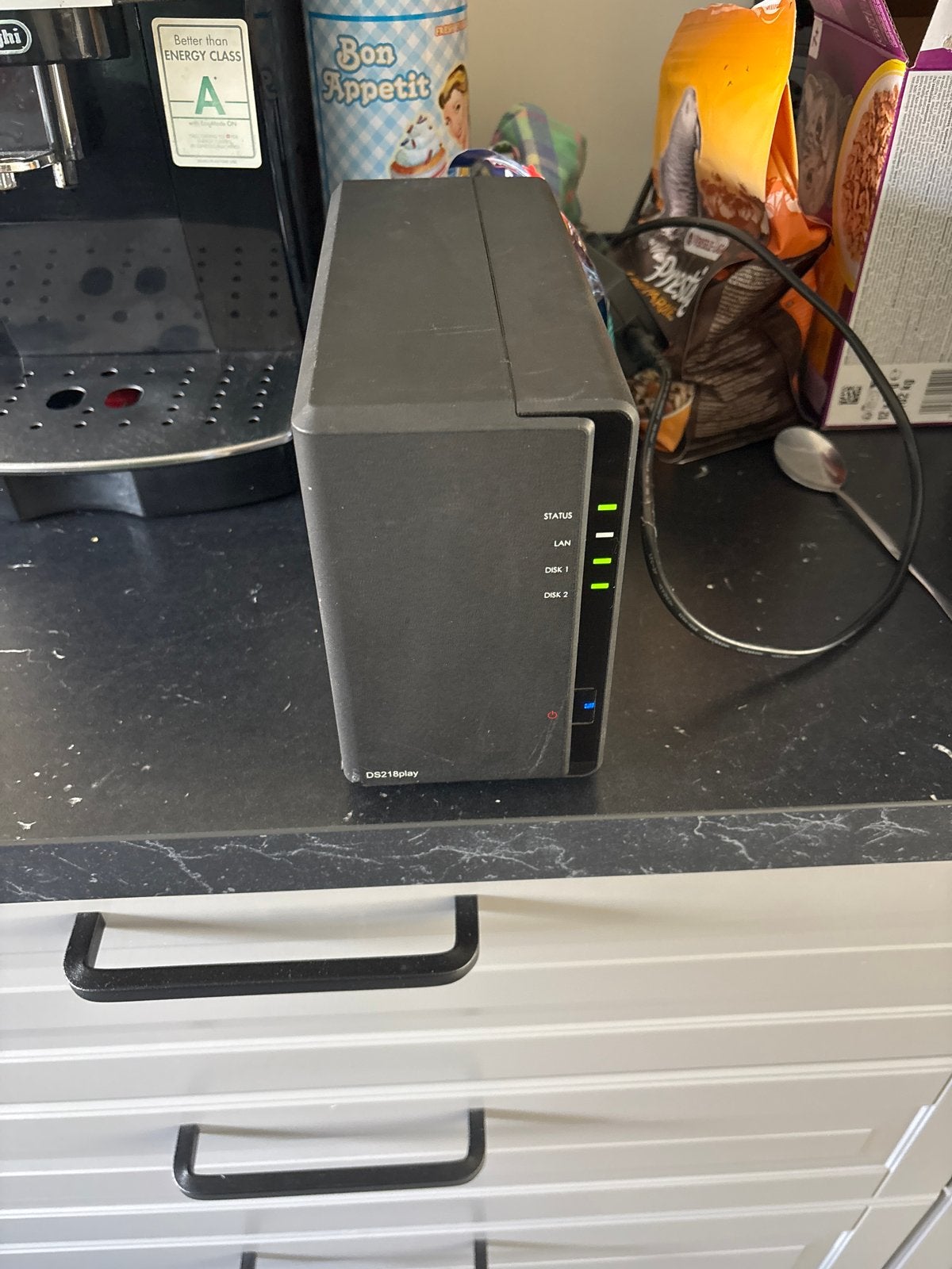 Synology DS218play NAS met 2x 2TB WD Purple HDD, Computers en Software, Ophalen of Verzenden, Zo goed als nieuw