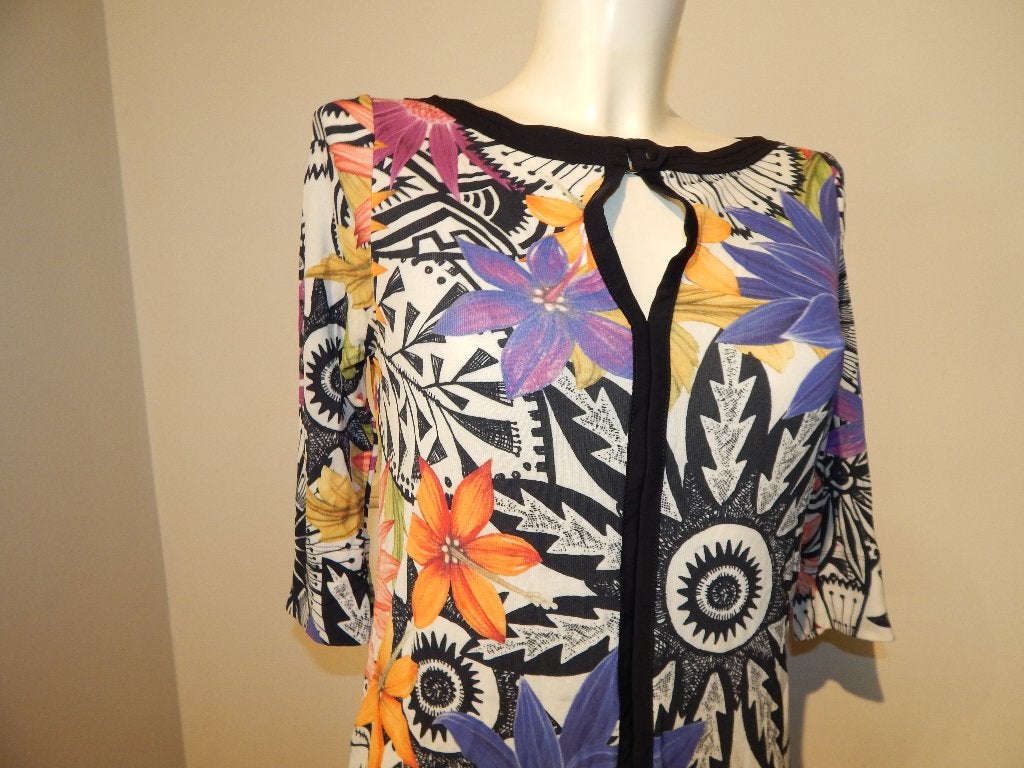 Marccain stretch jurk fel gekleurde abstracte bloemen N2, Zo goed als nieuw, Knielengte, Maat 36 (S), Marccain