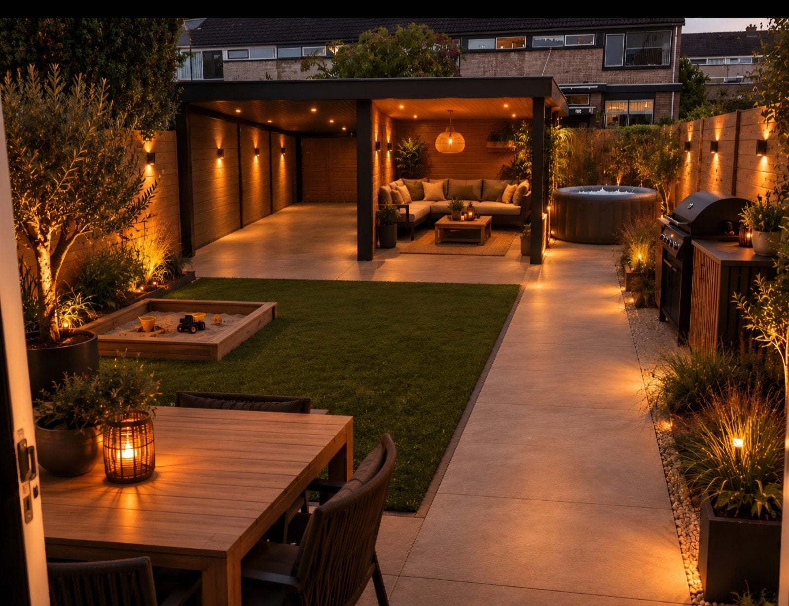 Luxe Tuinontwerp met Overkapping en Jacuzzi, Tuin en Terras, Ophalen of Verzenden