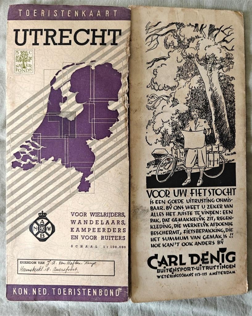 Toeristenkaart Utrecht ANWB 1947, Boeken, Gelezen, ANWB, Ophalen of Verzenden, Landkaart