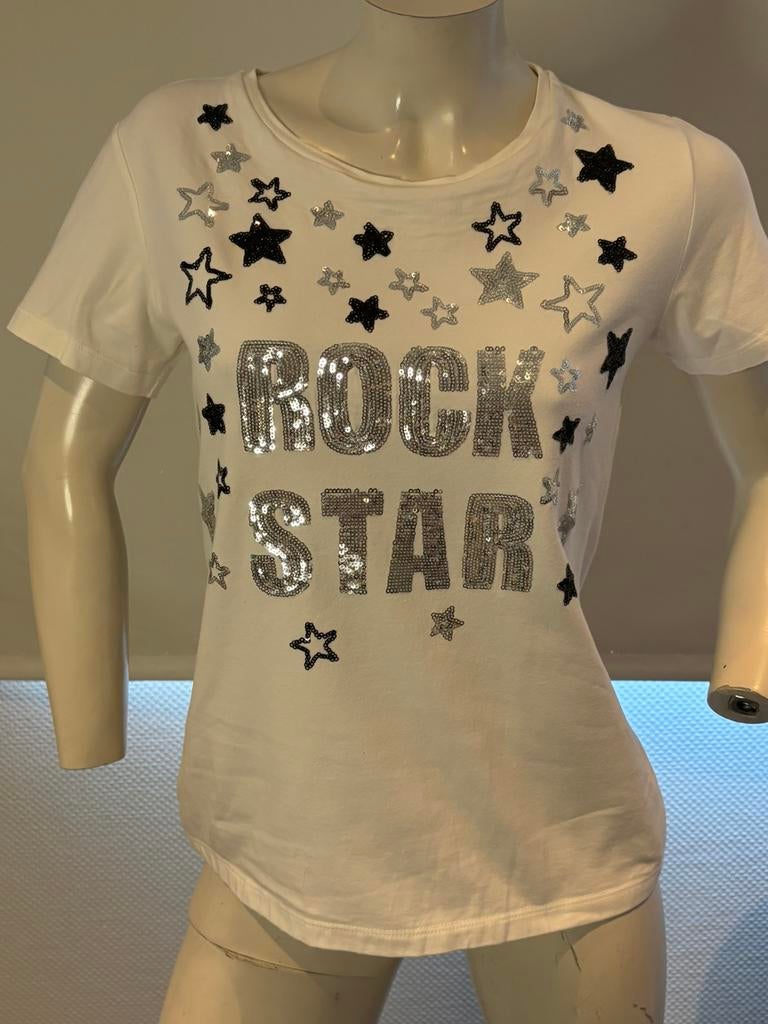 Blugirl shirt met paillettenmaat it 44.  M, Kleding | Dames, T-shirts, Maat 38/40 (M), Wit, Ophalen of Verzenden, Zo goed als nieuw