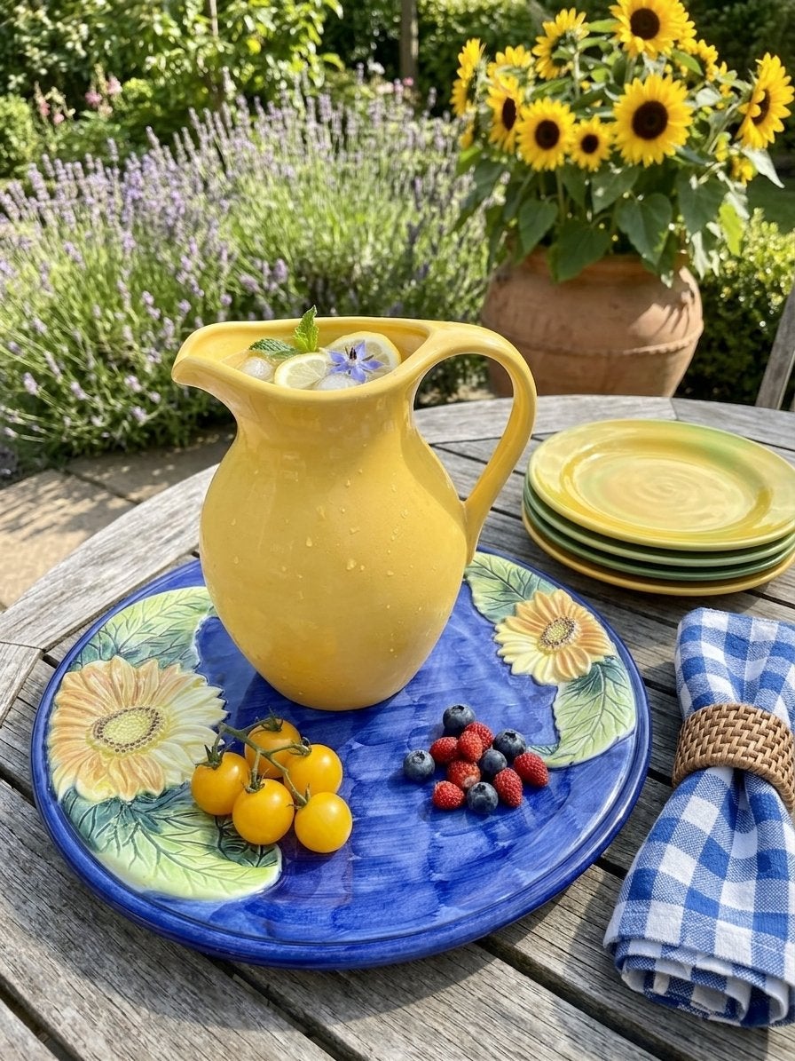 Bijpassende Italiaanse schaal en kan voor zomerse dagen!, Huis en Inrichting, Keuken | Servies, Overige merken, Keramiek, Vintage