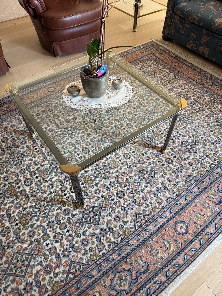 Glazen bijzet tafel / salon tafel, Ophalen, Gebruikt, Vierkant, Glas