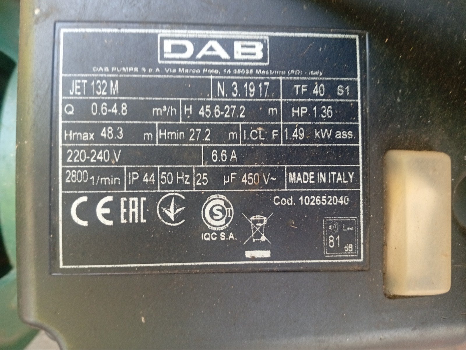 Pompe DAB JET 132 M en bon état