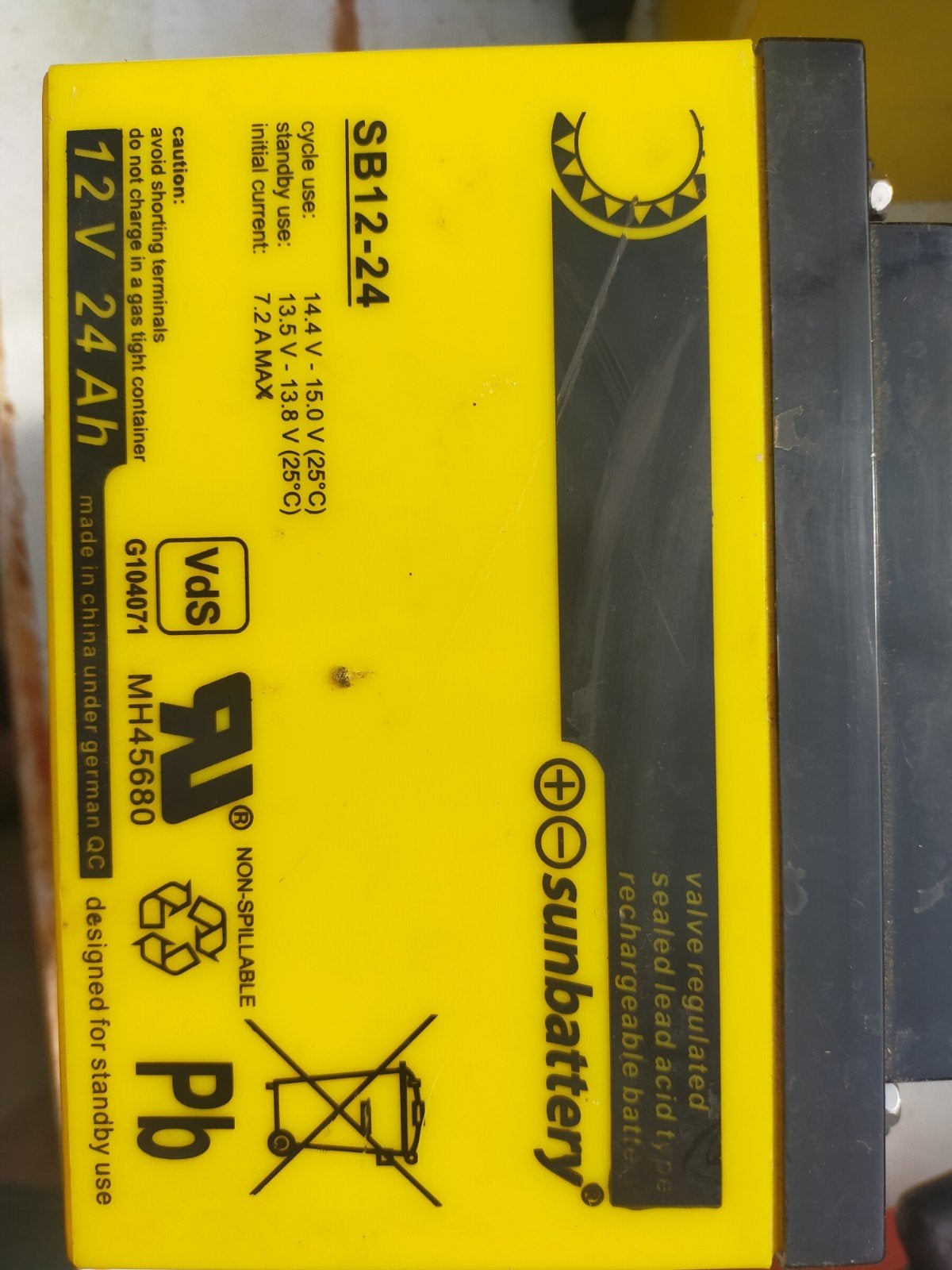 Sunbattery SB12-24 12V 24Ah accu - Zeer goede staat, Ophalen of Verzenden