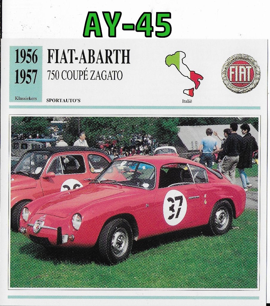 Ay-45 autokaart fiat abarth 750 coupé zagato 1956 / 1957, Ophalen of Verzenden, Zo goed als nieuw, Auto's