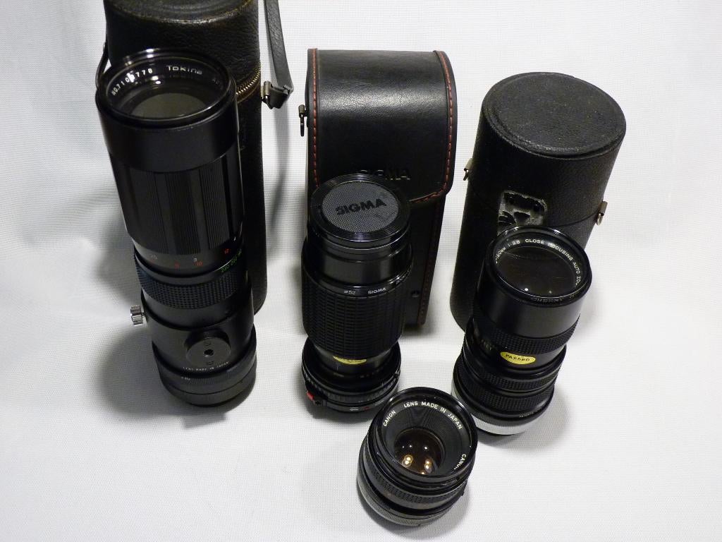4xCanon FD: Tokina90-230, Sigma70-210,Vivitar70-150, Canon50, Ophalen of Verzenden, Gebruikt, Telelens, Zoom