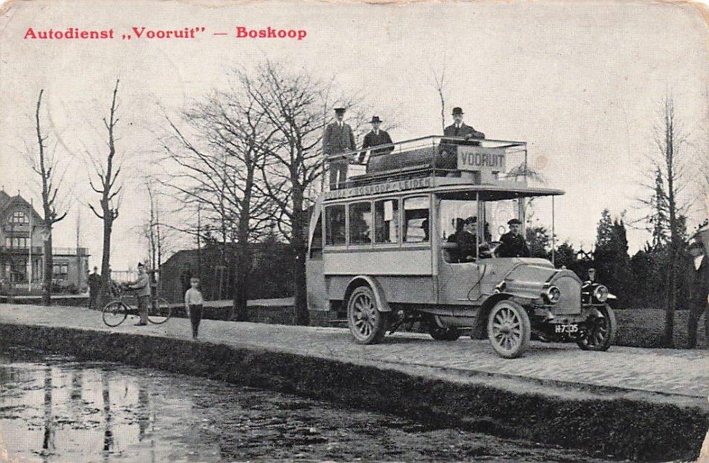 V907 Gouda Boskoop Leiden Auodienst Vooruit Bus Uitg Mathots, Verzamelen, Ansichtkaarten | Nederland, Ophalen of Verzenden, Voor 1920