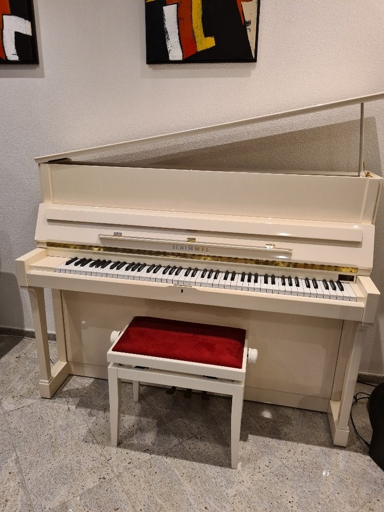 Schimmel 118T PWH wit hoogglans piano occasion 1991, Muziek en Instrumenten, Piano's, Niet ingevuld, Gebruikt, Wit, Niet ingevuld