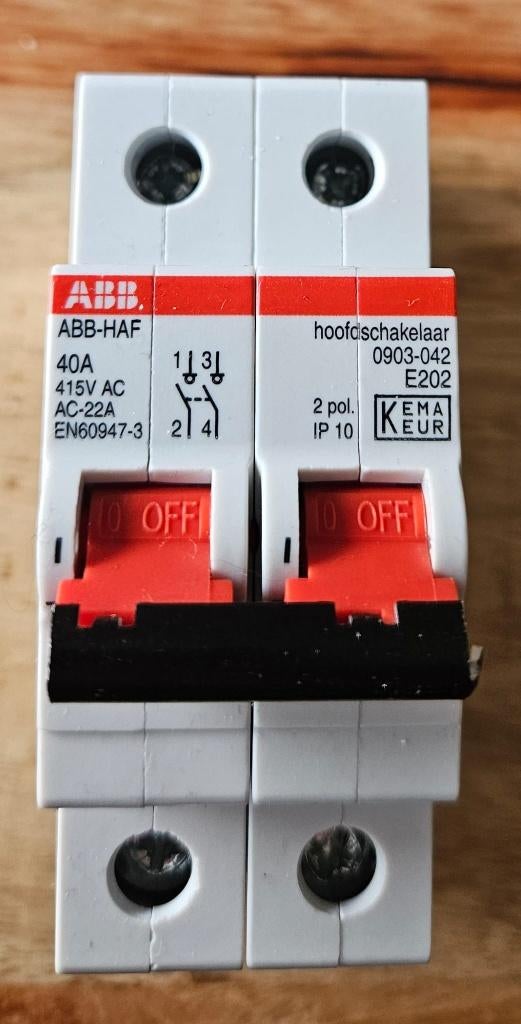 ABB Hafonorm Hoofdschakelaar 2-polig 40A (0903-042 / E202), Doe-het-zelf en Verbouw, Elektra en Kabels, Verzenden, Nieuw, Schakelaar