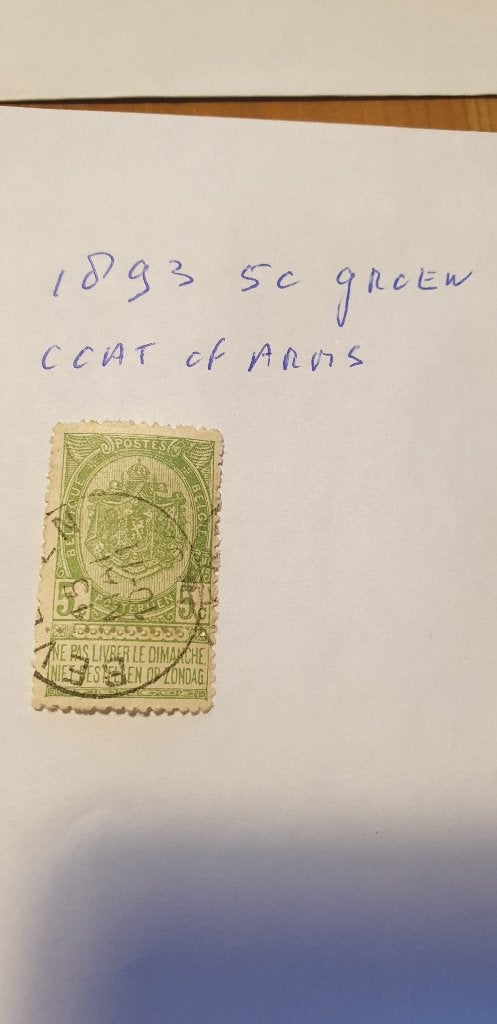 3514 belgie 1893 coat of arms 5ct groen, Verzenden