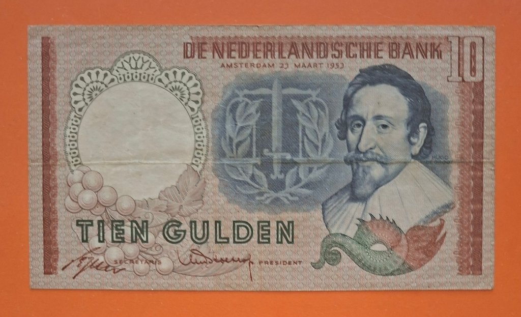 Bankbiljet 10 gulden 1953 Hugo de Groot, cat. PL45.b2, Verzenden, 10 gulden, Los biljet