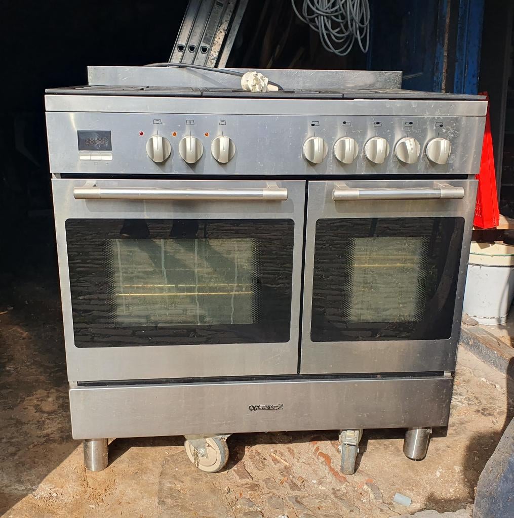 5 pits gasfornuis fratelli onofri met 2 ovens - 90 cm, Ophalen, Gebruikt, 60 cm of meer, Gas