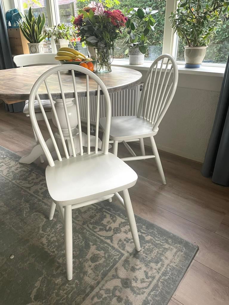 Houten eetkamerstoelen 2 wit, Ophalen, Gebruikt, Wit, Hout