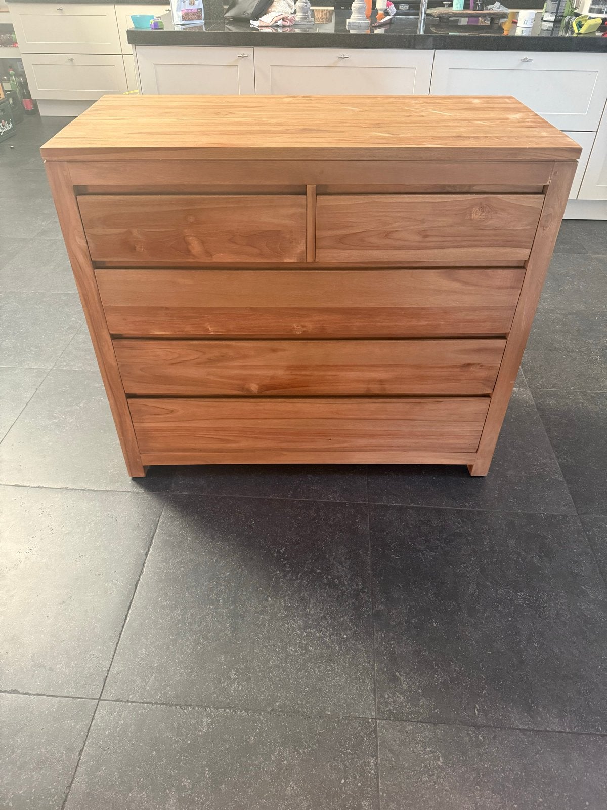 Massief Teak Ladekast / Commode - 110x96x50 cm, Ophalen, Gebruikt, 5 laden of meer, 100 tot 150 cm