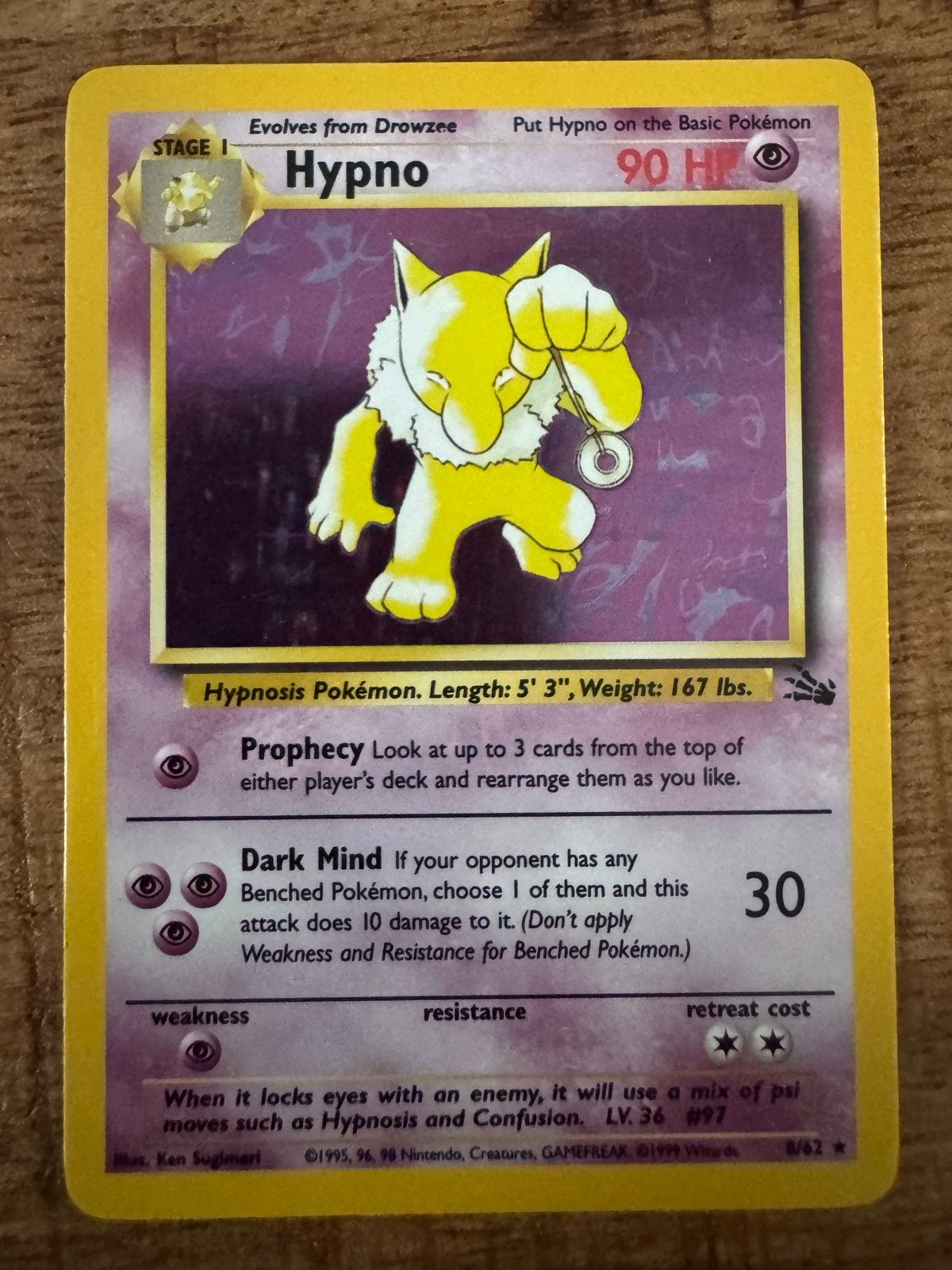 Pokémon Kaart Hypno 1999 Fossil Set 8/64 Holo, Ophalen of Verzenden, Losse kaart, Foil