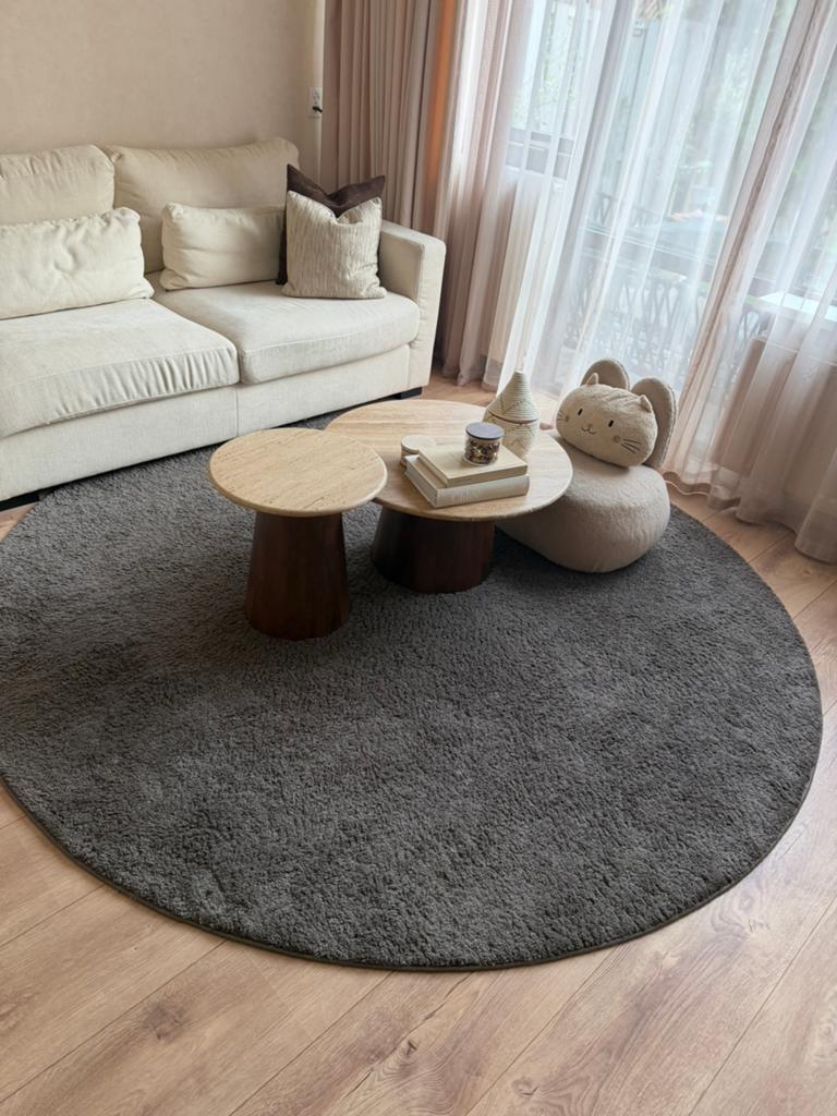 Ronde vloerkleed Japandi 240 cm, Ophalen, Bruin, 200 cm of meer, Zo goed als nieuw