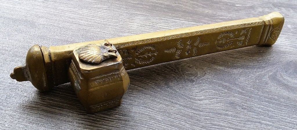 Omstreeks 1900 Indo Persisch Inktstel Reiskoker Penkoker, Goud, 23 cm, Ophalen of Verzenden, Metaal