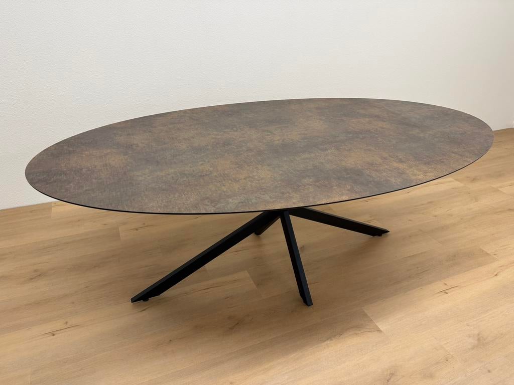 Ovale eettafel HPL Roest 220x120 - Direct Leverbaar, 100 tot 150 cm, 200 cm of meer, Ophalen of Verzenden, Zo goed als nieuw