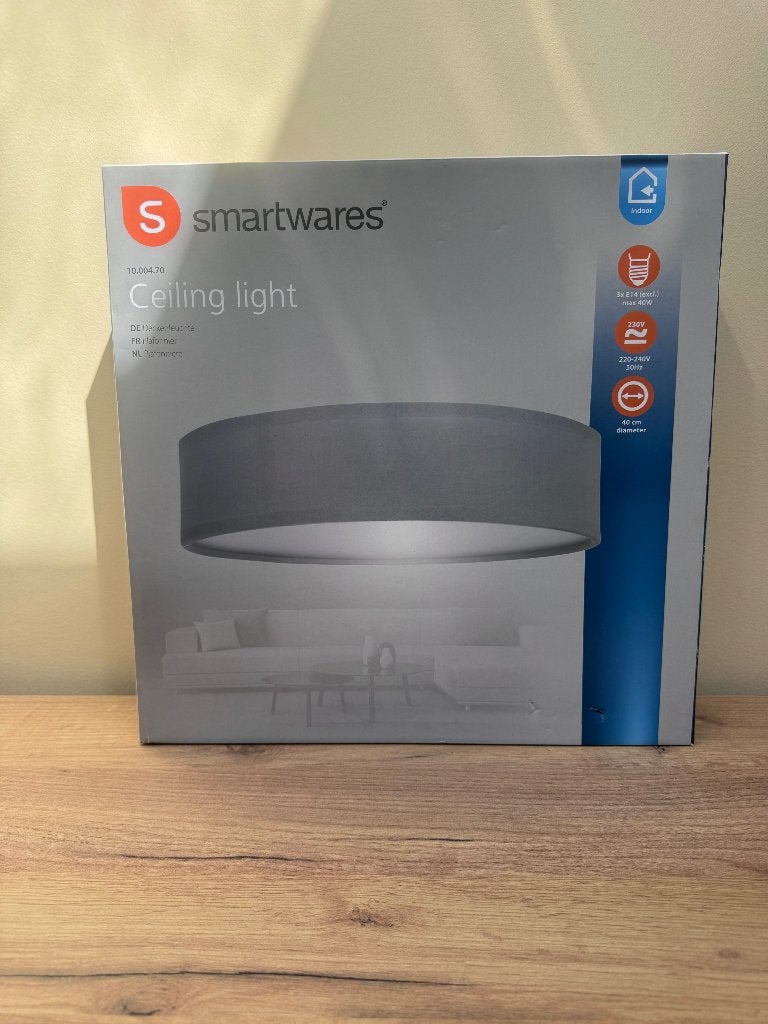 Smartwares Plafondlamp – Moderne Stoffen Plafonnier Grijs 40, Ophalen of Verzenden, Nieuw