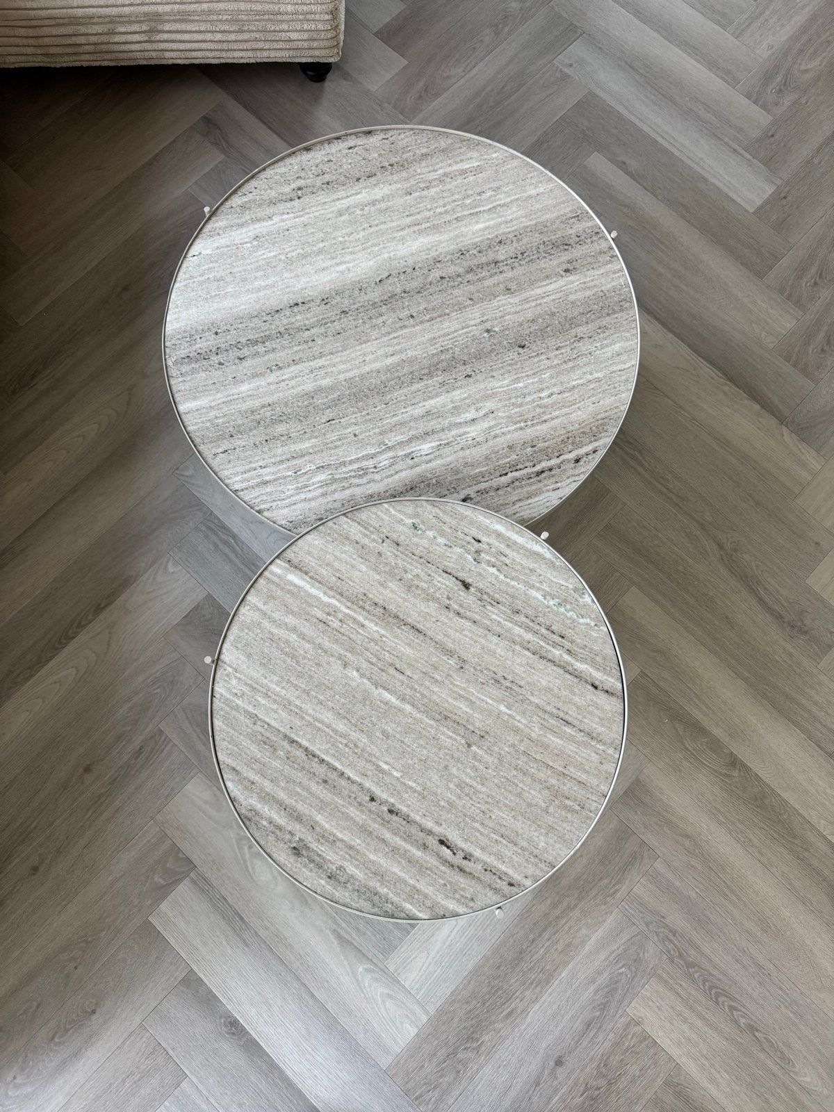 Set van 2 ronde salontafels met marmer blad, Ophalen, Gebruikt, Rond, 50 tot 100 cm