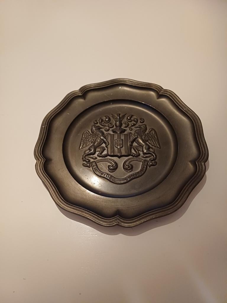 Zwaar tinnen Wapenbord Mechelen -IN FIDE CONSTANS- engeltin, Antiek en Kunst, Antiek | Tin, Ophalen of Verzenden