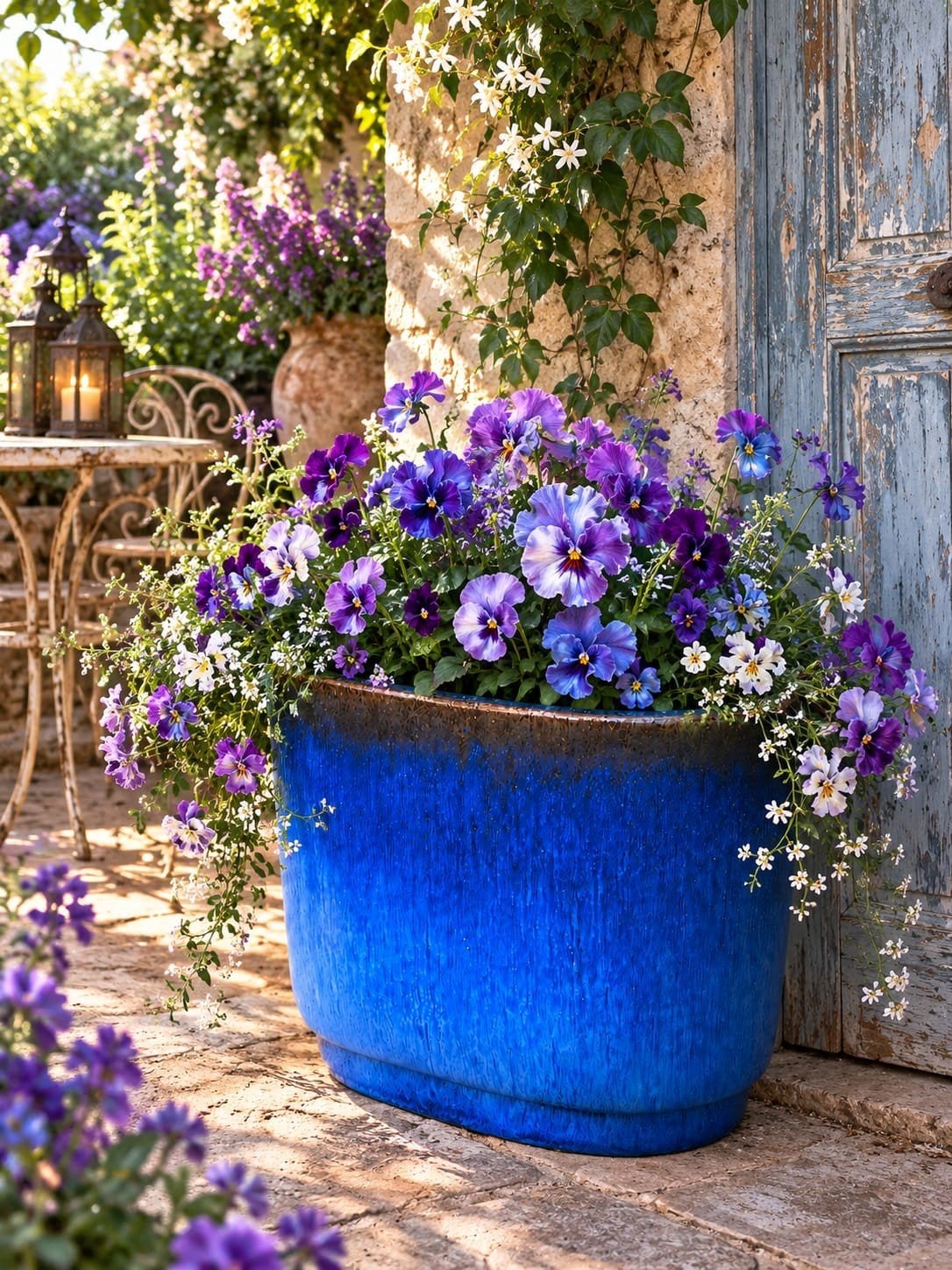 Nieuwe Ovale Blauwe Geglazuurde Plantenpot - 31 cm Hoog, Tuin en Terras, Bloempotten, Nieuw, Minder dan 40 cm, Overige vormen