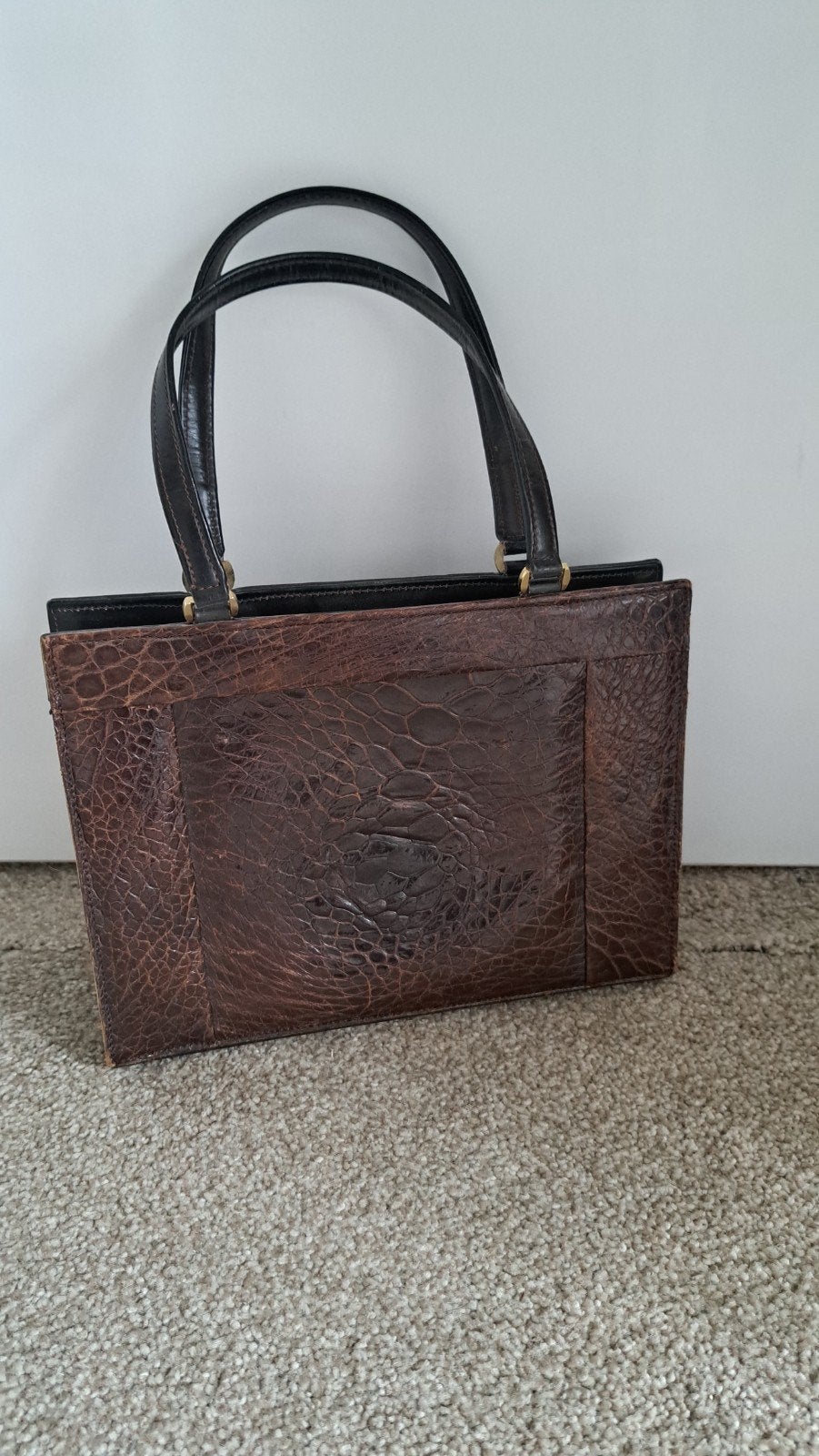 vintage handtas donker bruin 24x18 cm, Sieraden, Tassen en Uiterlijk, Ophalen of Verzenden, Gebruikt, Bruin, Handtas