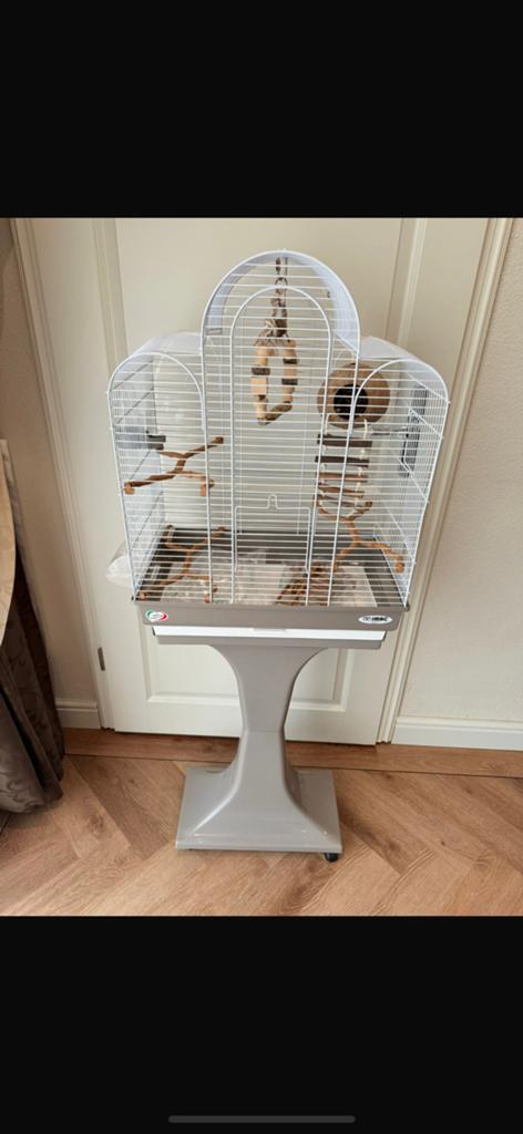 Vogelkooi met bij behorende standaard incl.accessoires, Ophalen, Zo goed als nieuw, Metaal, Vogelkooi