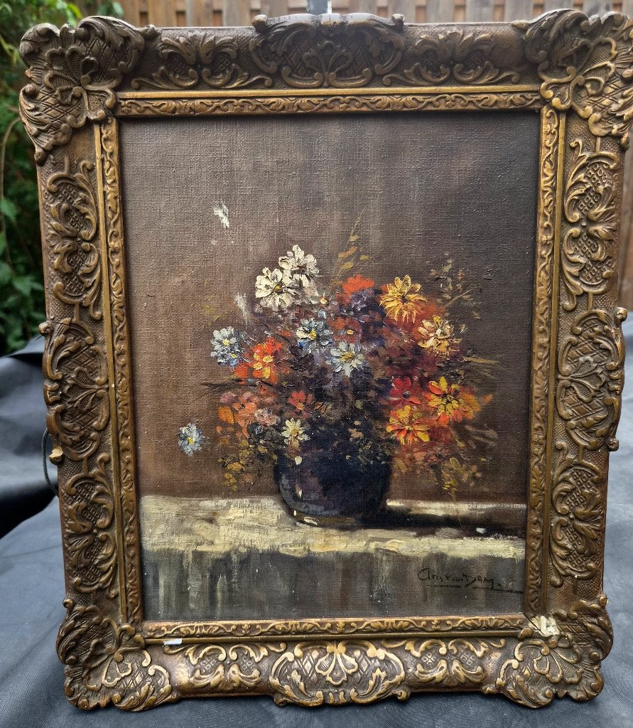 ~1920/30 Bloemstilleven, olieverf op doek, ges. Ans van Dam, Antiek en Kunst, Kunst | Schilderijen | Klassiek, Bloemen, Doek, Impressionistisch