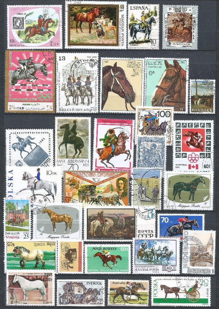 Kavel 45 postzegels met paarden, Verzenden, Gestempeld, Dier of Natuur