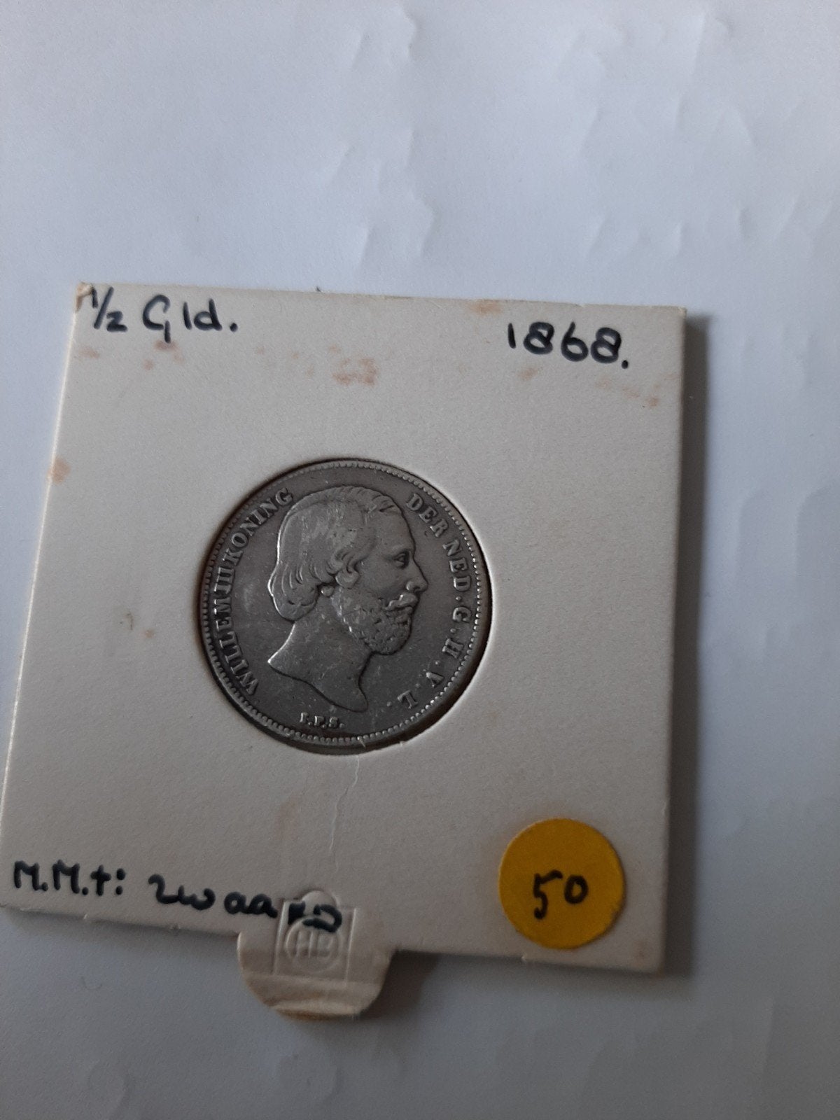 Zilveren ½ Gulden Koning Willem III 1868, Postzegels en Munten, ½ gulden, Koning Willem III, Zilver, Ophalen of Verzenden
