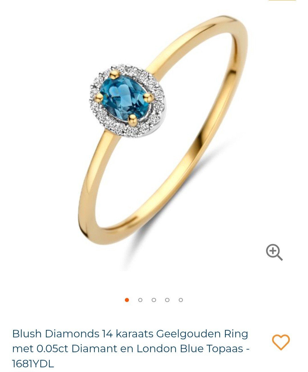 14 K gouden ring met diamanten en blauwe Topaas, Ophalen of Verzenden, Nieuw, Goud