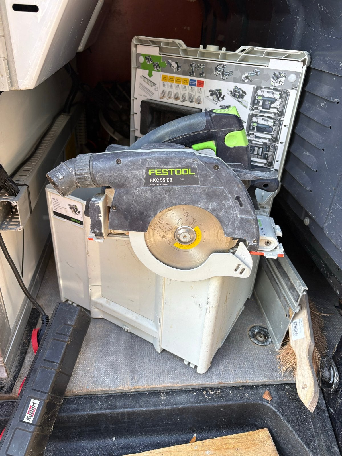 Festool Accu Cirkelzaag HKC 55 EB met liniaal en 1 accu, Ophalen of Verzenden, Gebruikt, Cirkelzaag