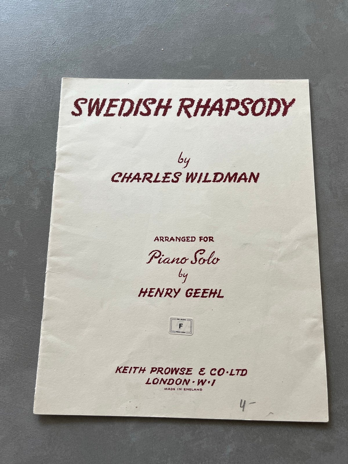 Swedish Rhapsody - Charles Wildman - Piano Solo bladmuziek, Gebruikt, Klassiek, Ophalen of Verzenden, Artiest of Componist