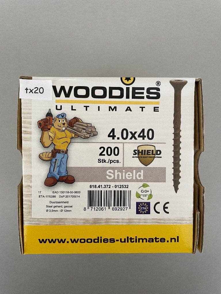 Woodies Shield 4.0 x 40 mm 200 st., Ophalen, Nieuw, Minder dan 180 cm, Palen