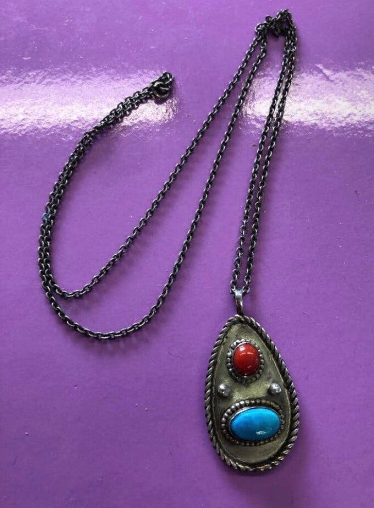 Vintage ketting met hanger zilver stenen, Met hanger, Verzenden, Zo goed als nieuw, Zilver