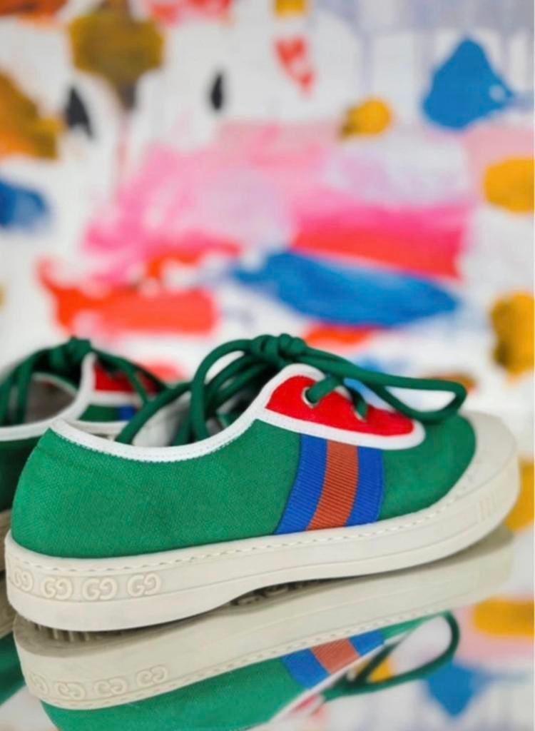Gucci kids groene canvas sneakers schoenen maat 32, Gebruikt, Verzenden, Jongen of Meisje, Schoenen