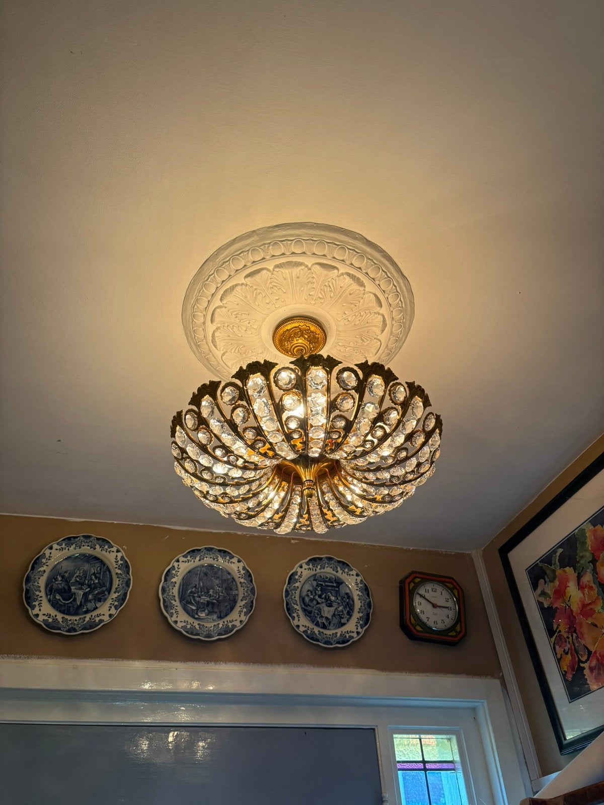 Messing Kristallen lamp, Ophalen of Verzenden, Zo goed als nieuw